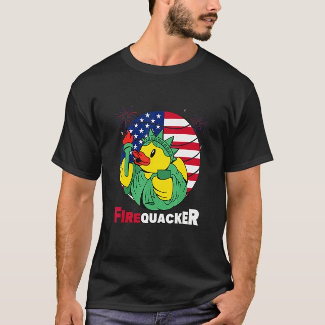 Fourth Of July Usa Patriotic Firecracker Rubber Du T-Shirt (Front)
