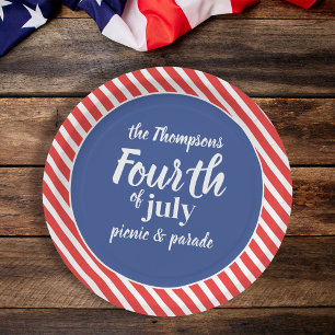 Fourth of July Whimsical Patriotic Red White Blue Paper Plate