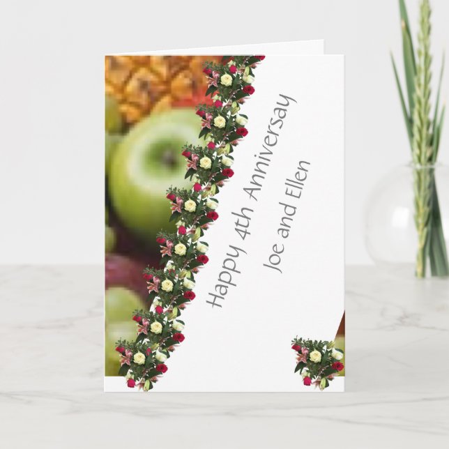 Fourth Wedding Anniversary Fruit and Flowers  Card (Front)