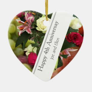 Fourth Wedding Anniversary Fruit and Flowers Ceramic Ornament