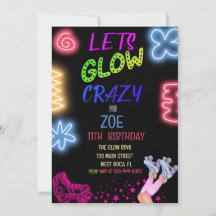 Fous de lueur Patinage Neon Invitation Anniversair