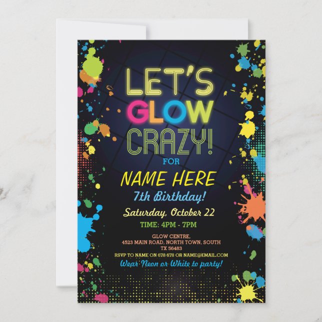 Fous de lumière Anniversaire Neon Paint Invitation (Devant)