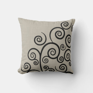 Foux Embroidered Swirls on Linen Throw Pillow