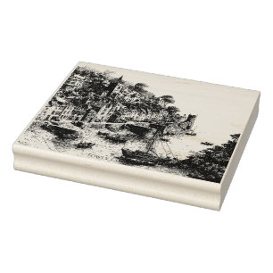 Fowey, Cornwall Vintage Sketch Rubber Stamp