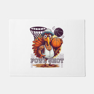 Fowl shot -Happy Thanksgiving Funny Turkey Basketb Doormat