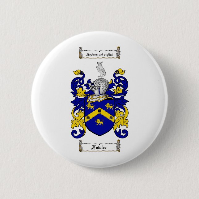 FOWLER FAMILY CREST -  FOWLER COAT OF ARMS 2 INCH ROUND BUTTON (Front)