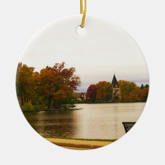 Fowler Lake in Autumn, WI Ceramic Ornament (Front)