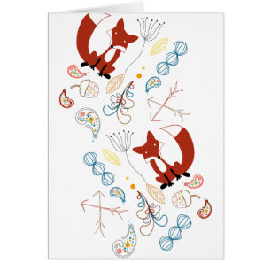 Fox Acorn Floral and Fern Woodland Pattern