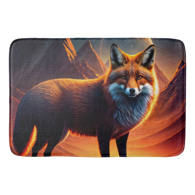 Fox and a full moon bath mat (Front)