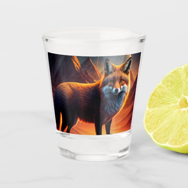 Fox and a full moon shot glass (Front)