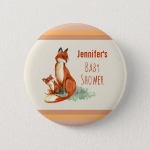 Fox and Baby Watercolor Drawing Baby Shower 2 Inch Round Button