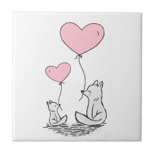 Fox and Balloon Ceramic Tile