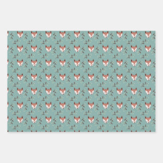 Fox and berries in teal wrapping paper sheet