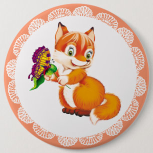 fox and butterfly 6 inch round button