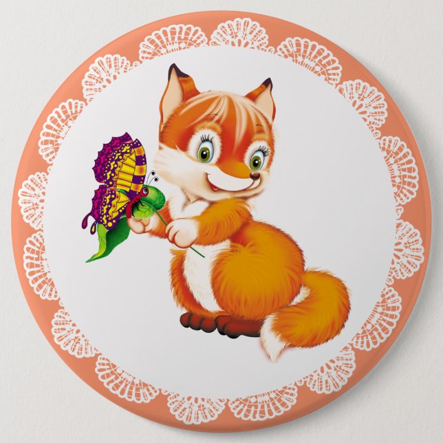 fox and butterfly 6 inch round button (Front)