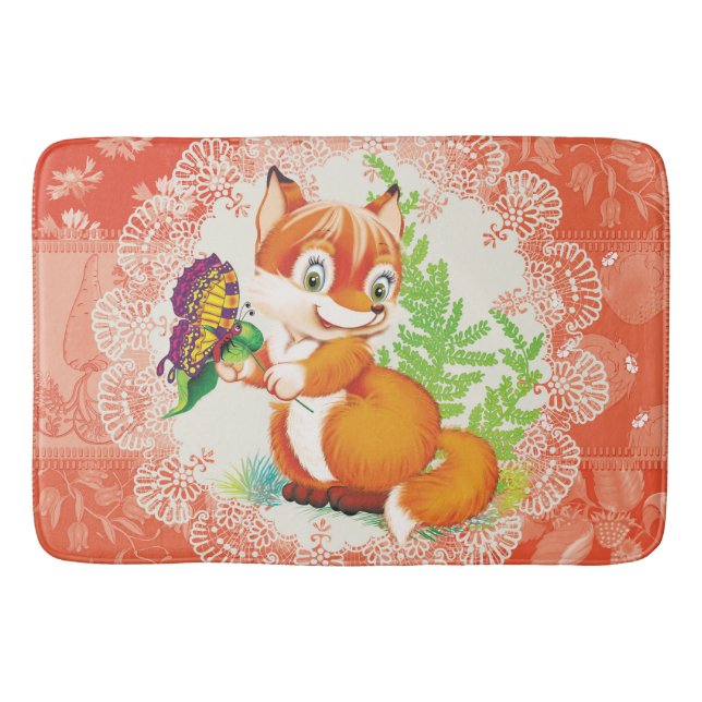 fox and butterfly bath mat (Front)