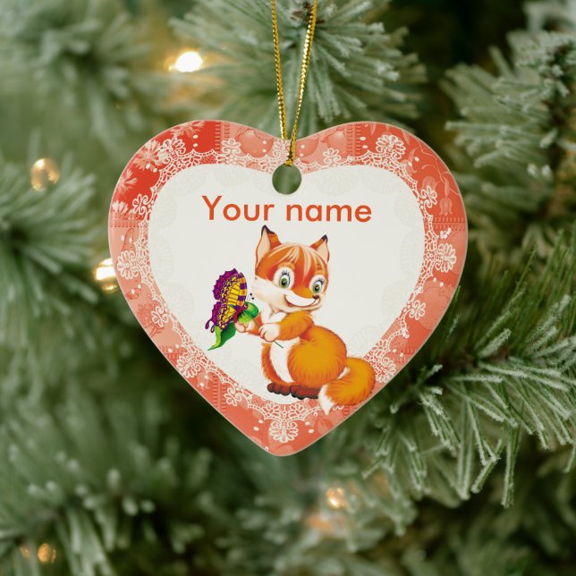 fox and butterfly ceramic ornament (Tree)