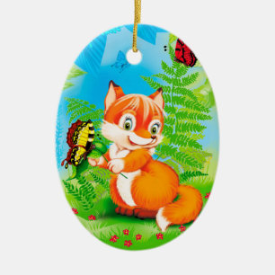 fox and butterfly ceramic ornament