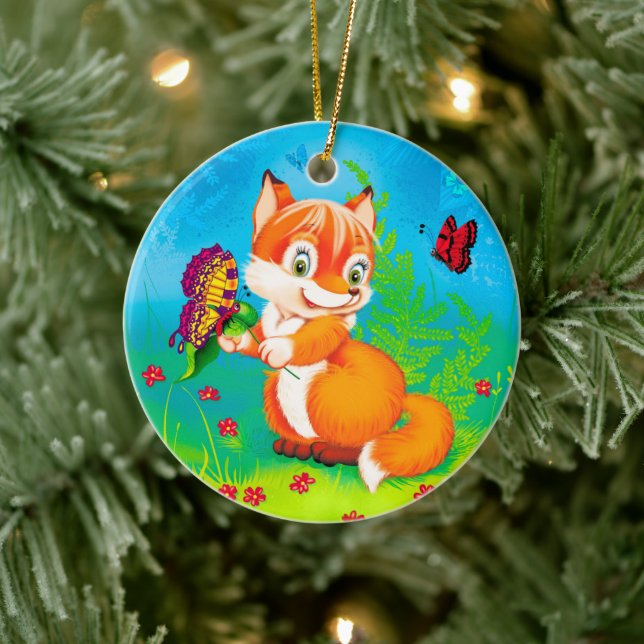 fox and butterfly ceramic ornament (Tree)