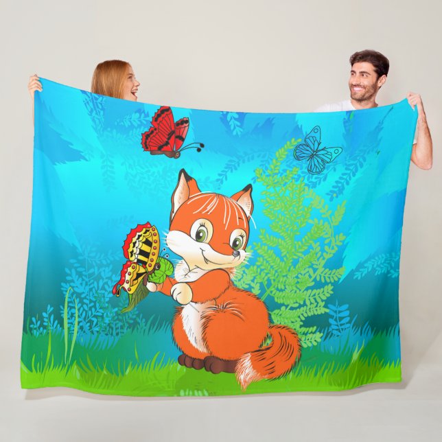 fox and butterfly fleece blanket (In Situ)