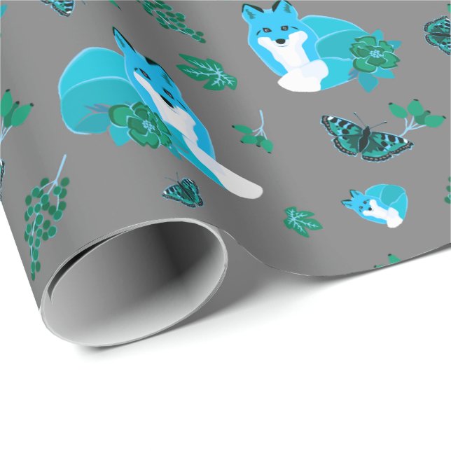 Fox and butterfly forest cute woodland wrapping paper (Roll Corner)