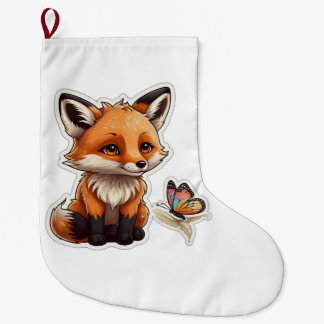 Fox and butterfly large christmas stocking