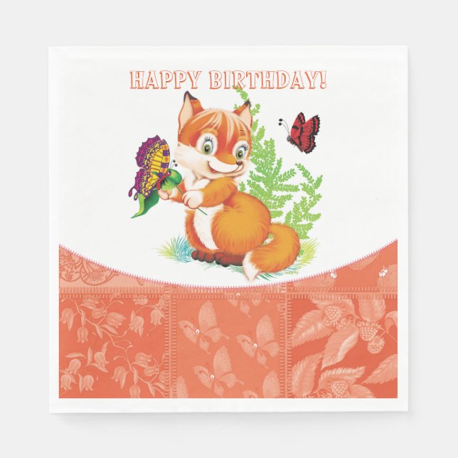 fox and butterfly napkin (Front)