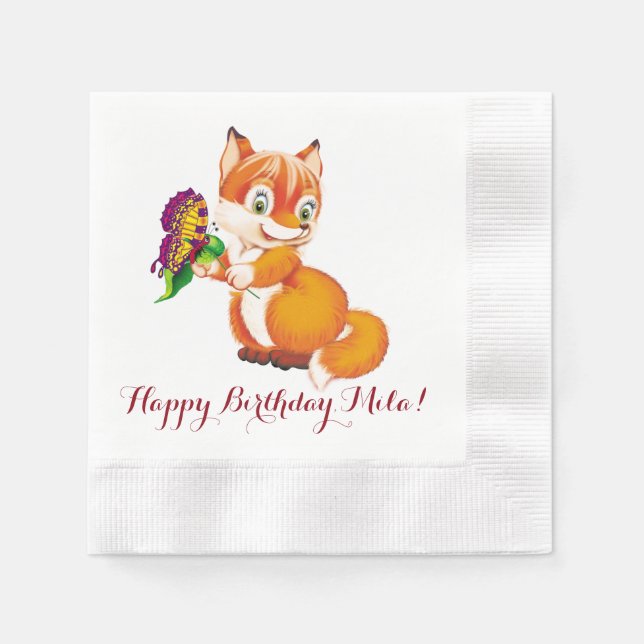 fox and butterfly napkin (Front)