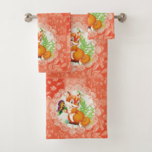fox and butterfly pattern bath towel set