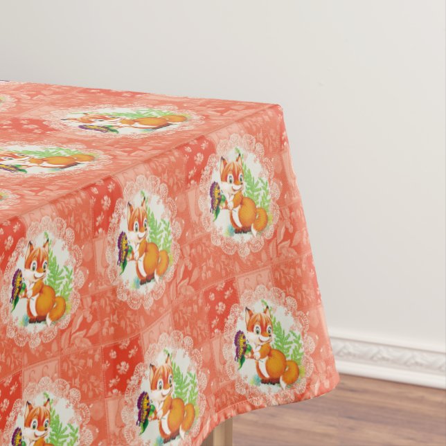 fox and butterfly pattern tablecloth (In Situ)