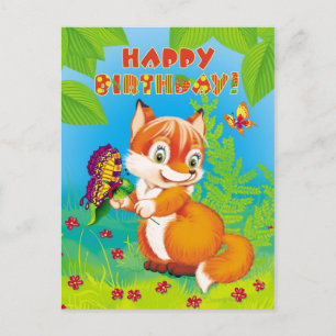fox and butterfly postcard