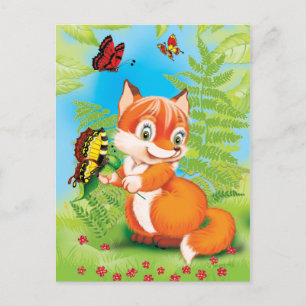 fox and butterfly postcard