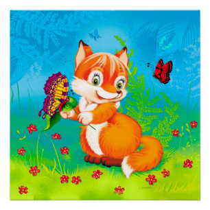 fox and butterfly poster