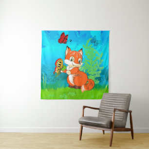 fox and butterfly tapestry