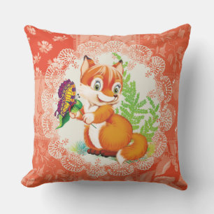 fox and butterfly throw pillow