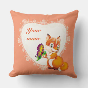 fox and butterfly throw pillow