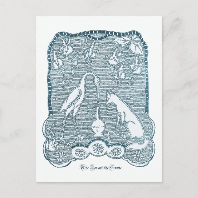 Fox and crane blue postcard (Front)