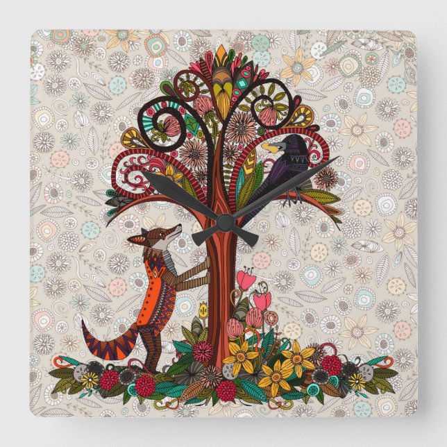 fox and crow square wall clock (Front)