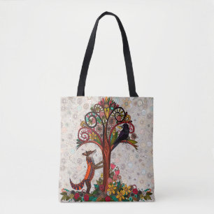 fox and crow tote bag