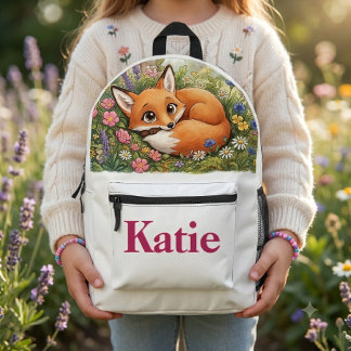 Fox and Flowers Printed Backpack