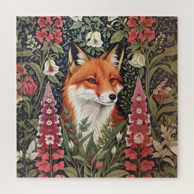 Fox and Foxglove Flowers William Morris Inspired Jigsaw Puzzle (Vertical)
