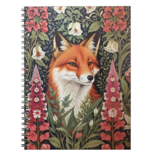 Fox and Foxglove Flowers William Morris Inspired Notebook