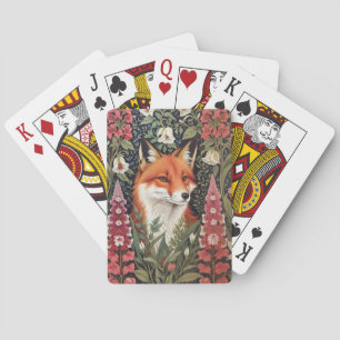 Fox and Foxglove Flowers William Morris Inspired Playing Cards
