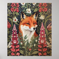 Fox and Foxglove Flowers William Morris Inspired