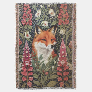 Fox and Foxglove Flowers William Morris Inspired Throw Blanket