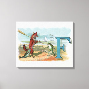 fox and frog vintage going fishing canvas print