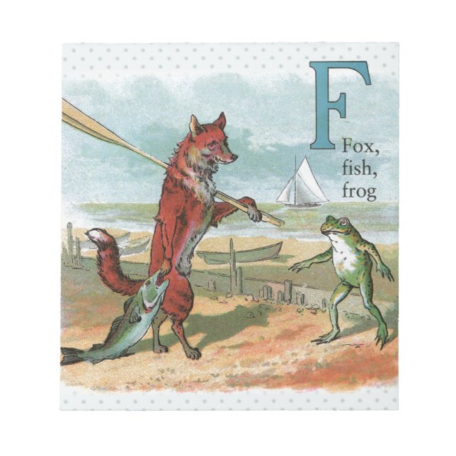 fox and frog vintage going fishing notepad (Front)