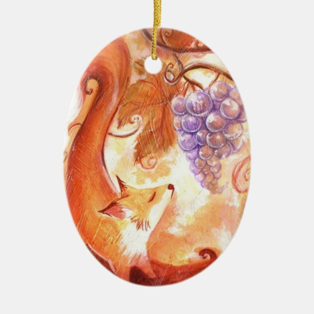 Fox and Grapes Ceramic Ornament (Front)