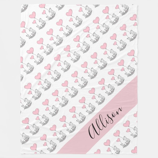Fox and Hearts Fleece Blanket (Front)