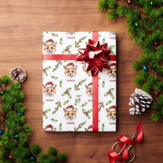 Fox and Holly Personalized Gift Wrap (Holiday Gift)
